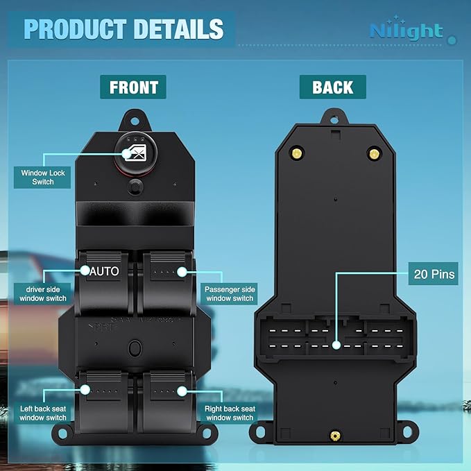 Nilight Power Master Window Switch Compatible with 2001 2002 2003 2004 2005 Honda Civic 2002-2006 Honda CR-V Sport Utility Front Left Driver Side Replacement Button Windows Switches Set