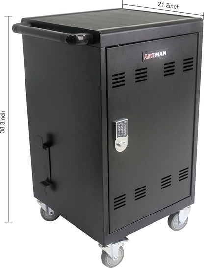 32 Device Mobile Charging Station for Laptops/Tablets/iPads/Chromebooks,32 Bay Lockable Charging Cabinet with Cable Management & Power Strip Included, Laptop & Tablet Storage Carts,Combination Lock