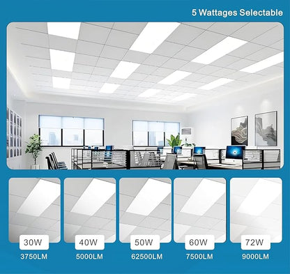 2x4 FT LED Light Flat Panel, 5 CCT 3K | 3.5K | 4K | 5K | 6.5K, 40-72W, Dimmable Recessed Drop Ceiling Lights, 3750/5000/6250/7500/9000 Lumens, Lay in Fixture for Office, 120-277V, UL DLC(2 Pack)