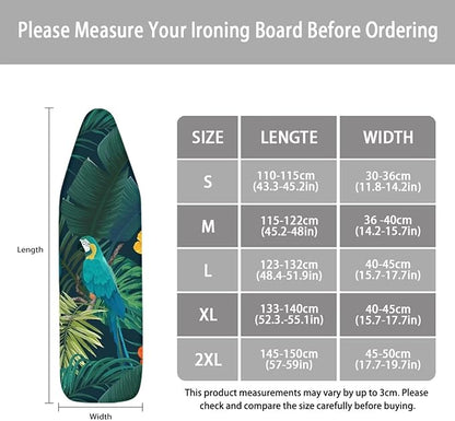 ZCFYGDX Ironing Board Cover Easy Install with Elastic Edge 3 Bottom Nylon Buckle Straps Breathable Ironing Decor Suitable for Wide Ironing Board House Decor Parrot Palm Leaf Print Size-S