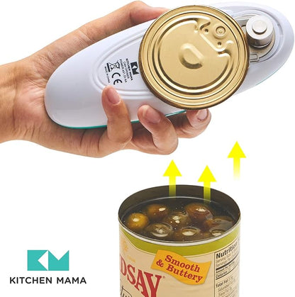 Kitchen Mama Auto Electric Can Opener: Open Your Cans with A Simple Press of Button - Automatic, Hands Free, Smooth Edge, Food-Safe, Battery Operated, YES YOU CAN (Teal)