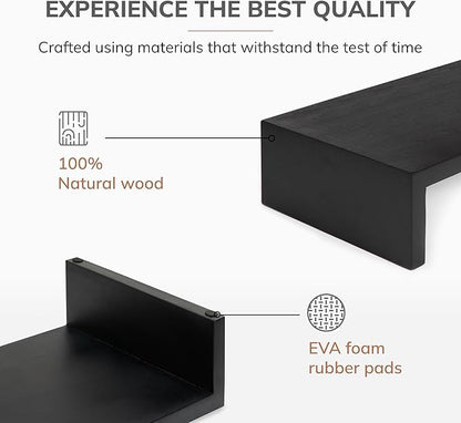Anji Mountain Wooden Monitor Stand - Elegant Monitor Riser, Perfect Monitor Stand for Desk Organization, Durable Wood Construction monitor stands, Enhances Ergonomics and Workspace Efficiency,Black
