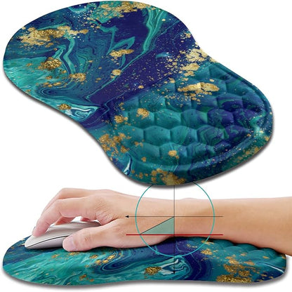 Hokafenle Ergonomic Mouse Pad Wrist Support, Wrist Rest Mousepad for Carpal Tunnel Pain Relief with Integrated Memory Foam Slope Massage Bulge (11.8x7.9 inch,Blue Gold