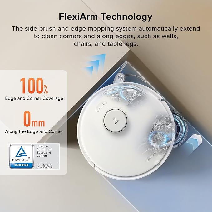 roborock Qrevo Curv S5X Robot Vacuum and Mop, 18500Pa Suction, Zero-Tangling Design, FlexiArm Side Brush, Reactive Tech Obstacle Avoidance, 10 Weeks Self-Emptying, Auto Washing for Hard Floor, Corner