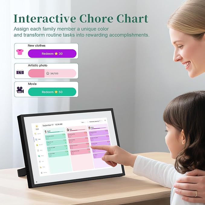 Smart Digital Calendar, 10.1" HD Smart Touch Screen Home Interactive Electron Calender WiFi Planner,Meal Schedule, Duty Chart,Achievement Rewards- Built-in Digital Photo Frame Function