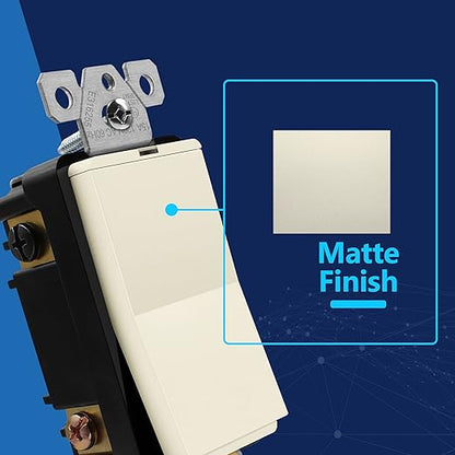 LIDER Minimalist Design Matte Finish Lighted 4-Way Decorator Light Switch, Four Way Frameless Rocker Switch, Residential/Commercial Grade, 15A 120V/277V, UL Listed, LS15-4W-LA, Light Almond