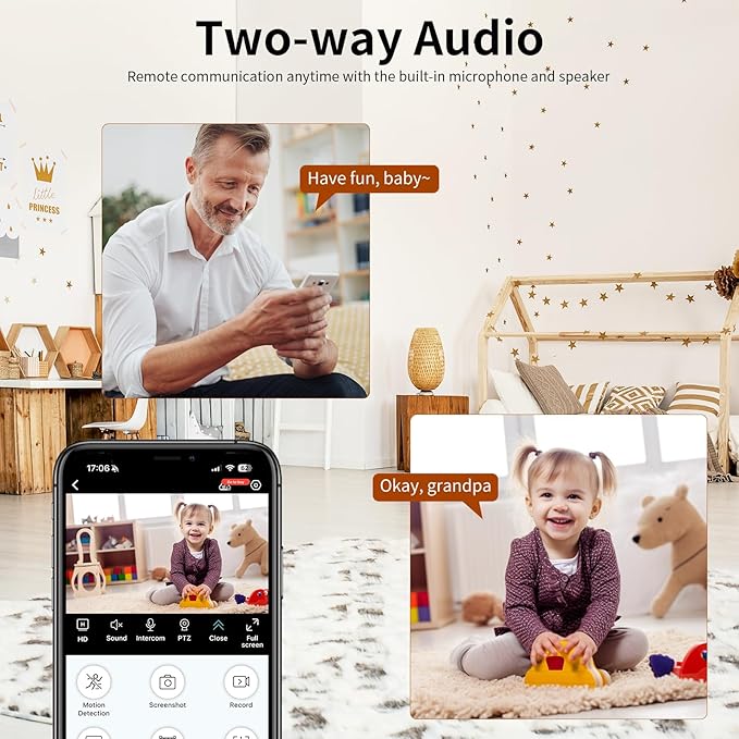 VSTARCAM Indoor Security Camera,2K HD 360° PTZ Dog Pet Camera with Phone APP, Night Vision, 2-Way Audio, Hybrid Zoom, 2.4G WiFi Dual Monitor, 7/24 Recording, Cloud/SD Card Storage (CS49D)
