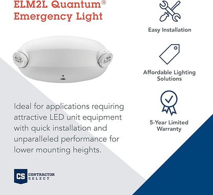 Lithonia Lighting Quantum Emergency Light, Contemporary Commercial LED Emergency Lights with 2 Aimable Lamp Heads, Ceiling or Wall Mount, White Thermoplastic, 120/277V Dual Voltage (ELM2L M12)