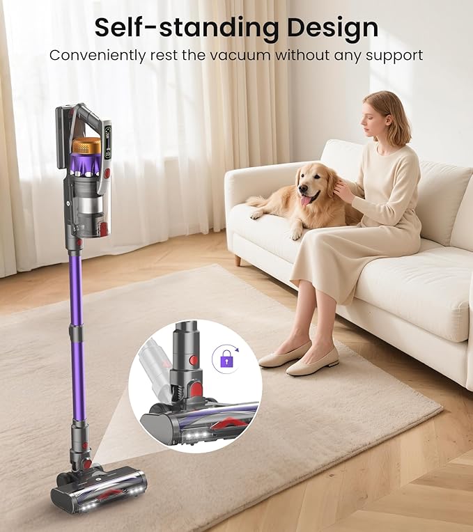 NADALY Cordless Vacuum Cleaner, 650W 55KPA 70Mins Vacuum Cleaners for Home, Anti-Tangle, Self-Standing Stick Vacuum Cordless Rechargeable, Lightweight Vacuum for Hardwood Floors/Pet Hair/Carpet