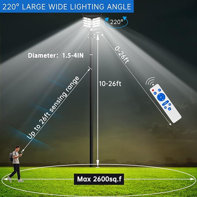 JAYNLT Y-3000W Solar Street Lights Outdoor,300000LM 6500K Commercial Parking Lot Lights Dusk to Dawn, Waterproof Solar Security Flood Lamps with Motion Sensor and Remote for Street, Garden,Farm