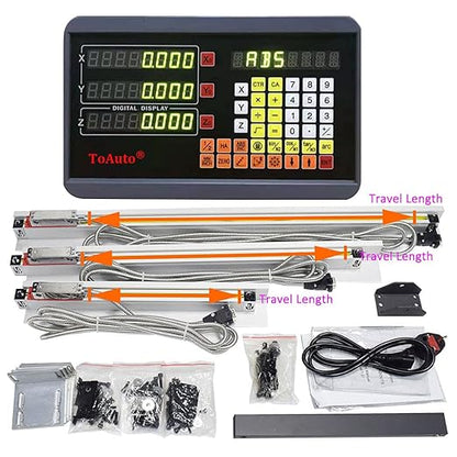 FASTTOBUY 5um Precision 3 Axis DRO Kit Digital Readout 10"+22"+28" TTL Linear Glass Scale, 250mm+550mm+700mm Linear Glass Scale