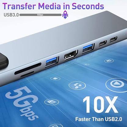USB C HUB, 8 in 1 USB C Adapter with 4K HDMI, 100W PD, USB C Port, USB 3.0, RJ45 Ethernet, SD/TF Card Reader, Docking Station Compatible with MacBook Pro/Air USB C Laptops and Other Type C Devices