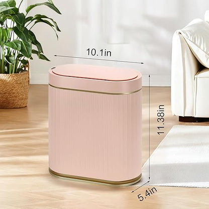 Bathroom Sensor Trash Can with Lid Automatic 2 Gallon Motion Sensor Garbage Bin, 7.5 Liter Slim Waterproof Plastic Wastebasket, Bathroom Decor for Bedroom, Office, Living Room, Pink