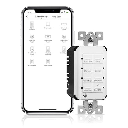 TOPGREENER Smart Light Switch Wi-Fi Scene Controller, 8-Button Programmable Home Automation, Neutral Wire Required, 2.4GHz Network, UL Listed, FCC Compliant, TGWFSC8, White