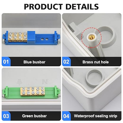 Mollom 9 Way HA Series Power Distribution Box with Bus Bars and Din Rail for Miniature Circuit Breaker MCB,Waterproof IP66,Solar Power Distribution Panel for Indoor and Outdoor Use