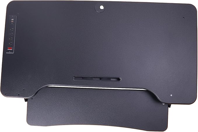 Rocelco 46" Electric Standing Desk Converter with AC Outlet USB Charger and Anti-Fatigue Floor Mat - Motorized Adjustable Sit Stand Riser - Tabletop Workstation Keyboard Tray - Black (R EDRB-46-MAFM)