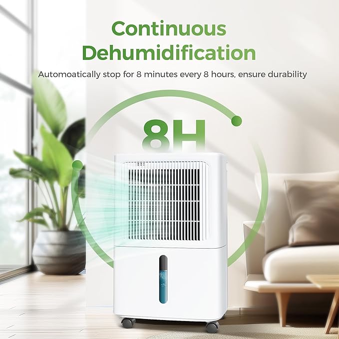 2,500 Sq Ft Home Dehumidifier with Drain Hose, 55 OZ Water Tank, 24 Hr Timer, 34 Pints High Efficiency Compressor for Basement, Bedrooms, Bathrooms and Laundry Rooms