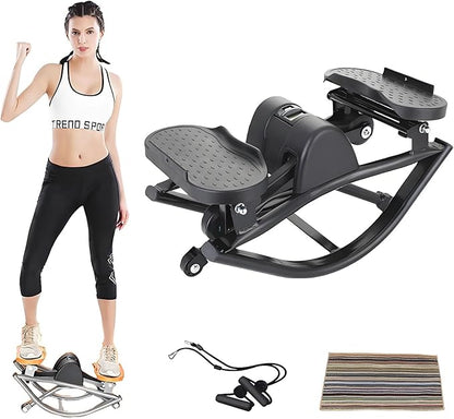 Rock Stepper Step Side-to-Side Lateral Rocking Fitness Stepper with Digital Monitor/Resistance Bands Machine for Home Workout