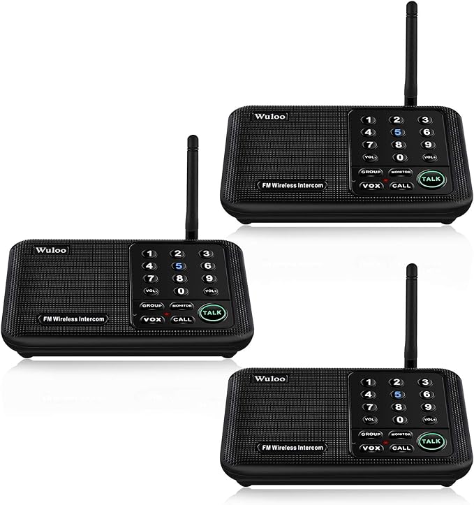 Wuloo Intercoms Wireless for Home 5280 Feet Range 10 Channel 3 Code, Wireless Intercom System for Home House Business Office, Room to Room Intercom, Home Communication System (3 Packs, Black)