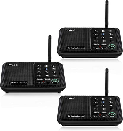 Wuloo Intercoms Wireless for Home 5280 Feet Range 10 Channel 3 Code, Wireless Intercom System for Home House Business Office, Room to Room Intercom, Home Communication System (3 Packs, Black)