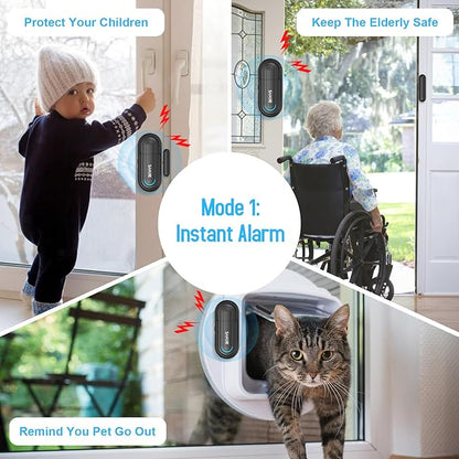 SanJie Door Alarm for Kids Safety with Remote,Wireless Door Chimes When Door Opens for Home/Dementia Patients/Pool,0-120 dB Volume Ajustable 4 Working Modes(2 Remote & 2 Sensor)
