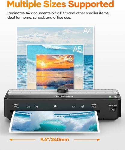 Kejector Laminator Machine, 9 Inch with 20 A4 Sheets Thermal and Cold Lamination Built in Cutter Quick Warm Up for Home Office School