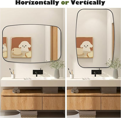 Black Oval Mirror, 32"×40" Bathroom Mirror for Wall Vanity with Stainless Steel Metal 0.8" Thin Frame, Oblong Bathrrom Mirror Modern Anti Rust