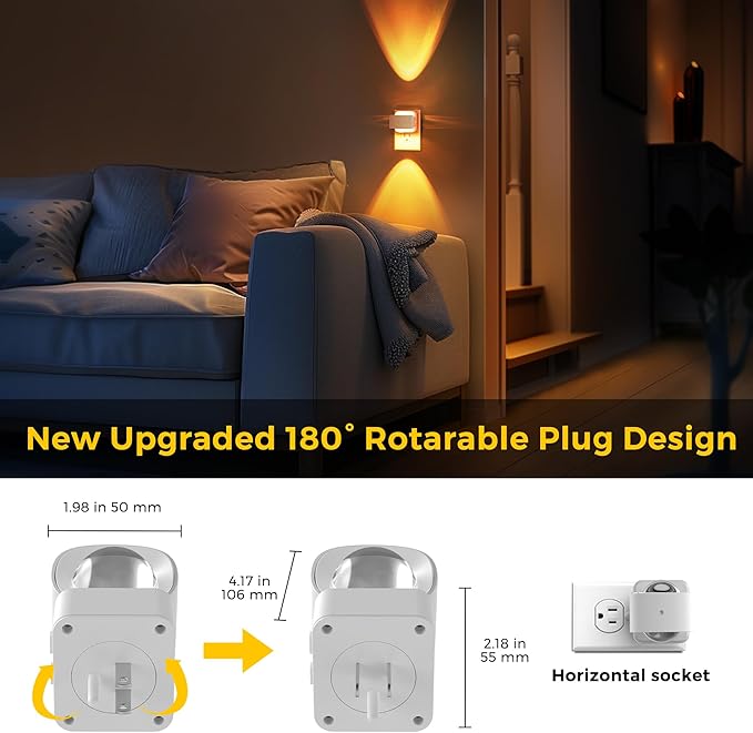 L LOHAS LED Night Light, Color Changing Night Lights Plug into Wall, Rotating White Nightlight, Dusk to Dawn Sensor, RGB Rainbow Nightlights Projector for Bathroom, Gaming Room, Decor, Gifts,1 Pack