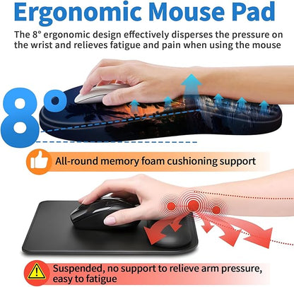 YIWEI Ergonomic Mouse Pad with Wrist Rest - Comfortable Office Mousepad with Memory Foam Wrist Support for Carpal Tunnel Relief, Mouse Pads with Non-Slip Base for Gaming and Home (Sunset Beach)