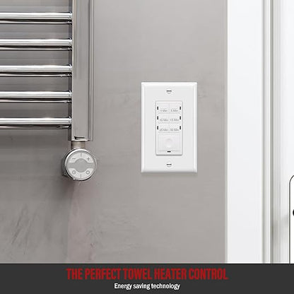 ENERLITES 30-Minute No Neutral Countdown Timer Switch, 1-5-10-15-20-30 Min, for Bathroom Fans, Heaters, Lights, 120VAC 800W, UL Listed, HET06A-J-W, White