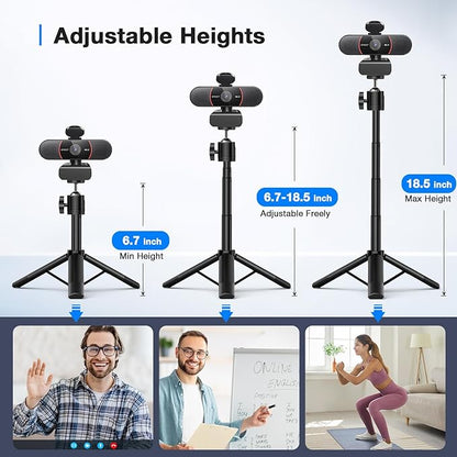EMEET C960 4K Webcam with Tripod, 4K UHD Sony Sensor, 3 Adjustable Height Mini Tripod w/Privacy Cover, PDAF Auto Focus, Dual Noise-Cancelling Mics, Auto Light Correction, Perfect for Online Meetings