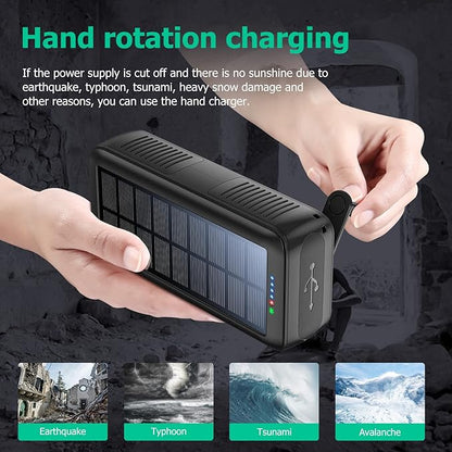 Solar Charger Power Bank 63200mAh, Portable Charger with Dual Outputs & Dual Inputs 4 LEDs Flashlight, Hand Crank Power Bank Fast Charging Battery Pack for Outdoor Camping Survival Gear (gray)