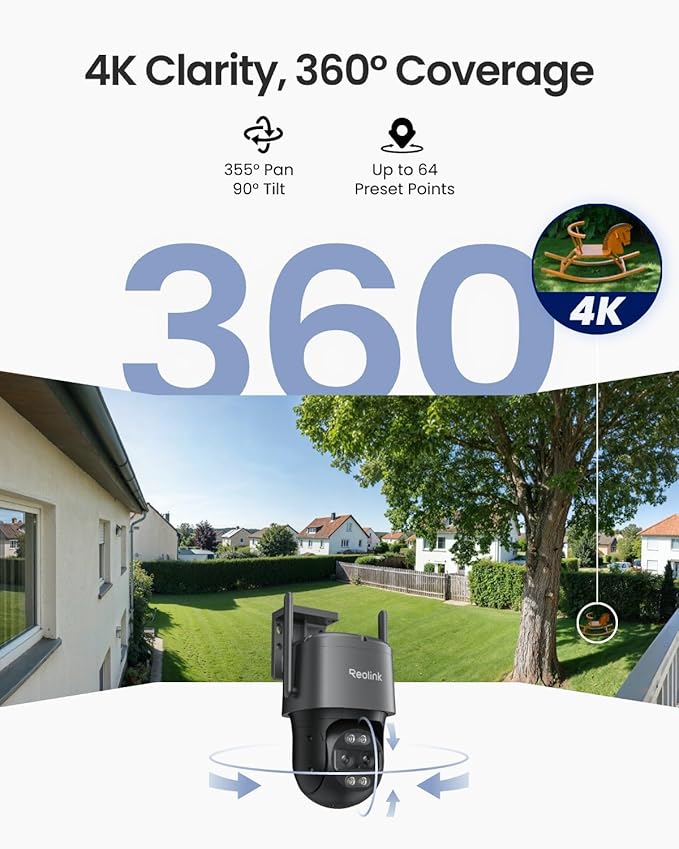 REOLINK 4K Wired WiFi Outdoor Camera, 8MP Dual Lens Security Camera, 360 PTZ Camera Auto Tracking, 2.4/5GHz Wi-Fi Smart Person/Vehicle Detection, 6X Hybrid Zoom, Color Night Vision, TrackMix WiFi