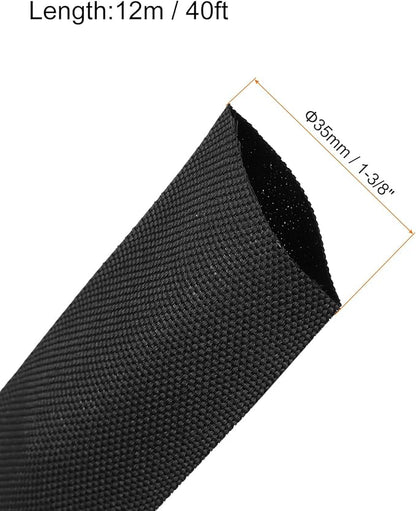 MECCANIXITY Braided Cable Sleeves Heat Shrinkable Fabric Sleeving, 1 3/8" 40ft Black 2:1 Ratio Heat Shrinkable Cord Protector for Harness Cable, Network Cable Protection, Cable Management