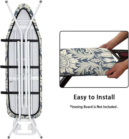 ZCFYGDX William Morris Art Floral Ironing Board Cover Decor, Resist Scorching & Staining, Easy Install Resistant Elastic Edges,3 Nylon Buckle Fasteners Straps,Relaxing Breathable Ironing Experience M