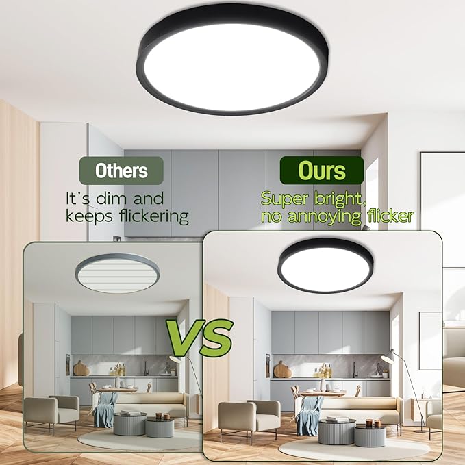 hykolity 2 Pack 9 Inch Selectable CCT LED Round Flat Panel Light, 18W 1800LM 3000K/4000K/5000K, Edge-Lit Flush Mount Ceiling Light Fixture for Kitchen, Bedroom, Laundry and Closet Room，Black