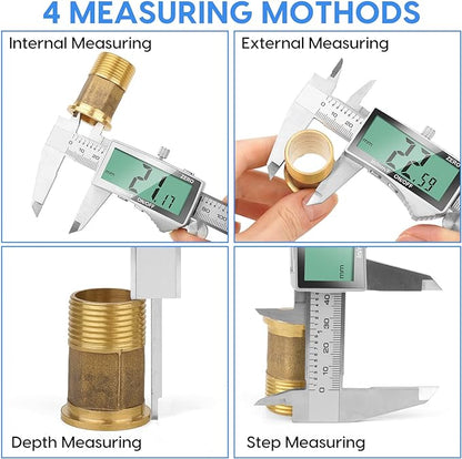 Digital Caliper, 6 Inch Caliper Tool with Extra Large LCD Screen, Auto-Off Feature, Easy Switch from Inch Metric Fraction, Stainless Steel Vernier Caliper Measuring Tool for DIY/Household
