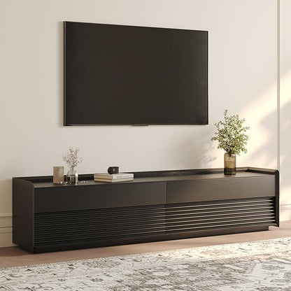 POVISON Fully-Assembled Mid Century Modern TV Stand, 78.74" Wood Media Console with Adjustable LED Light, Entertainment Center with Storage for Living Room