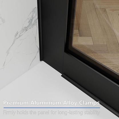 35" W x 60" H Bathtub Fixed Glass Panel, 3/8" (10mm) Tempered Glass with Dual Nano Coating, Frameless Shower Door, Bath Tub Shower Screen, Matte Black