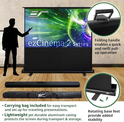 Elite Screens ezCinema 2 Projector Screen, 105-inch 4:3 Portable Manual Floor Pull Up w/ Scissor Backed Church Office Front Projection Carrying Bag, US Based Company 2-YEAR WARRANTY, F105XWV2