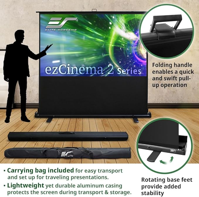 Elite Screens ezCinema 2 Projector Screen, 84-inch 16:9, Manual Floor Pull Up Scissor Backed Portable Home Office Classroom Front Projection + Carrying Bag | US Based Company 2-Year Warranty, F84XWH2
