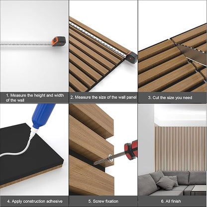 Yuzzy Acoustic Wood Slat Wall Panels - 48" x 22" Dark Walnut Fluted Sound Absorbing Panel for Wall and Ceiling - 4 Pcs Wall Panels for Interior Wall Decor for Homes, Offices, Studios