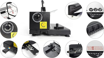 Rayson TD1202R Wire Binding Machine, 3:1 Pitch Round Hole Coil Binder Hole Punch, Compatible with Wire, Spiral, and Click Binding Spines, 32-Hole Punch, Punches 12 Sheets, Binds 120 Sheets