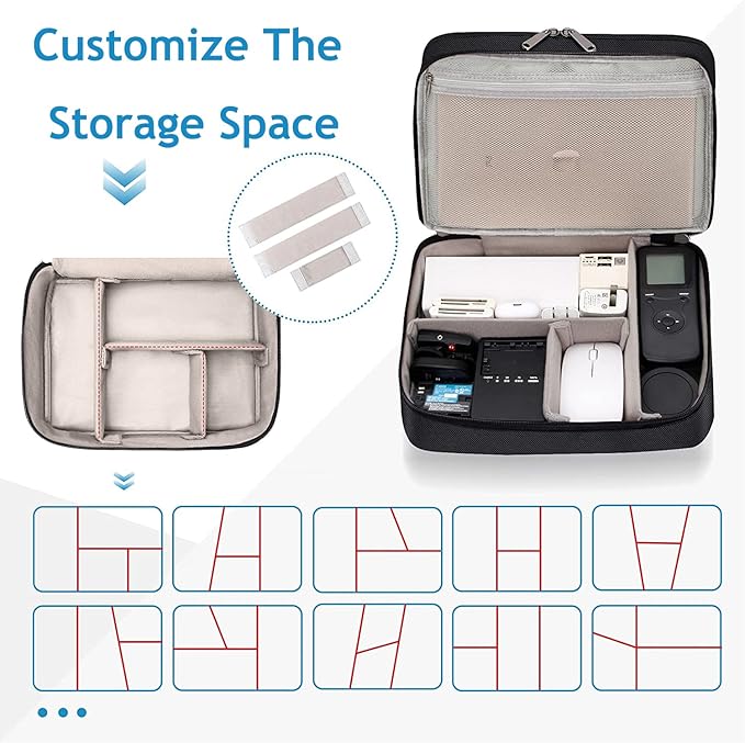 Electronics Travel Organizer, Double Layer Cable Organizer Bag Waterproof Electronics Accessories Storage Bag for Charger, Phone, Power Bank, Hard Drive, Cord, Tablet