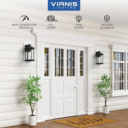 VIANIS Large Motion Sensor Outdoor Lights 2 Pack, Dusk to Dawn Outdoor Lighting with Water Glass, Easy-Install Aluminum Waterproof Hardwired Exterior Lights for Porch, Garage, Front Door