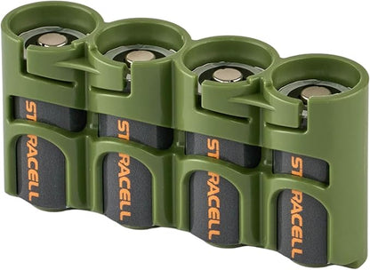 Storacell Slimline CR123 Battery Storage Caddy, Military Green, Holds 4 Batteries (Not Included)