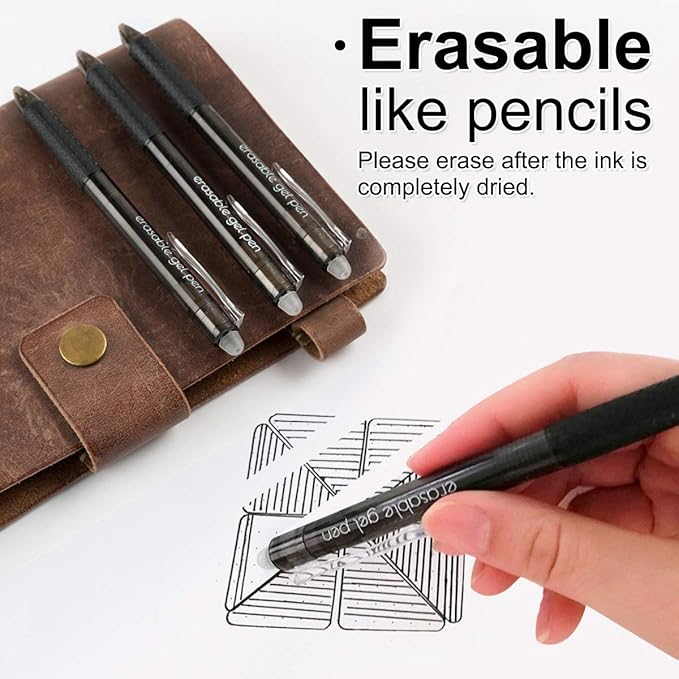 Vanstek 18 Black Retractable Erasable Gel Pens Clicker, Fine Point(0.7), Make Mistakes Disappear, Premium Comfort Grip, Black Ink for Planners, Note Taking and Crossword Puzzles