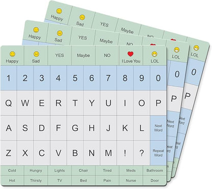 Adult Communication Board - Non-Slip, Portable Letter Chart for Non-Verbal, Stroke Recovery, Effective Visual Aids for Non-Speaking Patients, Pain Scale, QWERTY or ABC (QWERTY - 3 Pack)