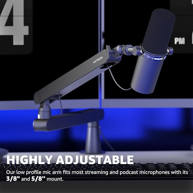 IXTECH Mic Arm Desk Mount, Low Profile 360° Swivel Mic Boom Arm, Adjustable Microphone Arm with Detachable Rise Column and Built-In Cable Management for Streaming and Recording.