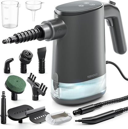 TEEVOGO Handheld Steam Cleaner for Home, Portable Steamer Cleaner with 12 Accessories, 15S Fast Heat Up, Steam Adjustable, Steamer for Cleaning Grout, Floor, Kitchen, Bathroom, Windows, Black